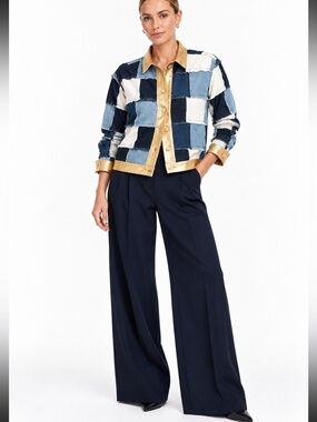 L’Agence Patchwork Denim and Gold Jacket